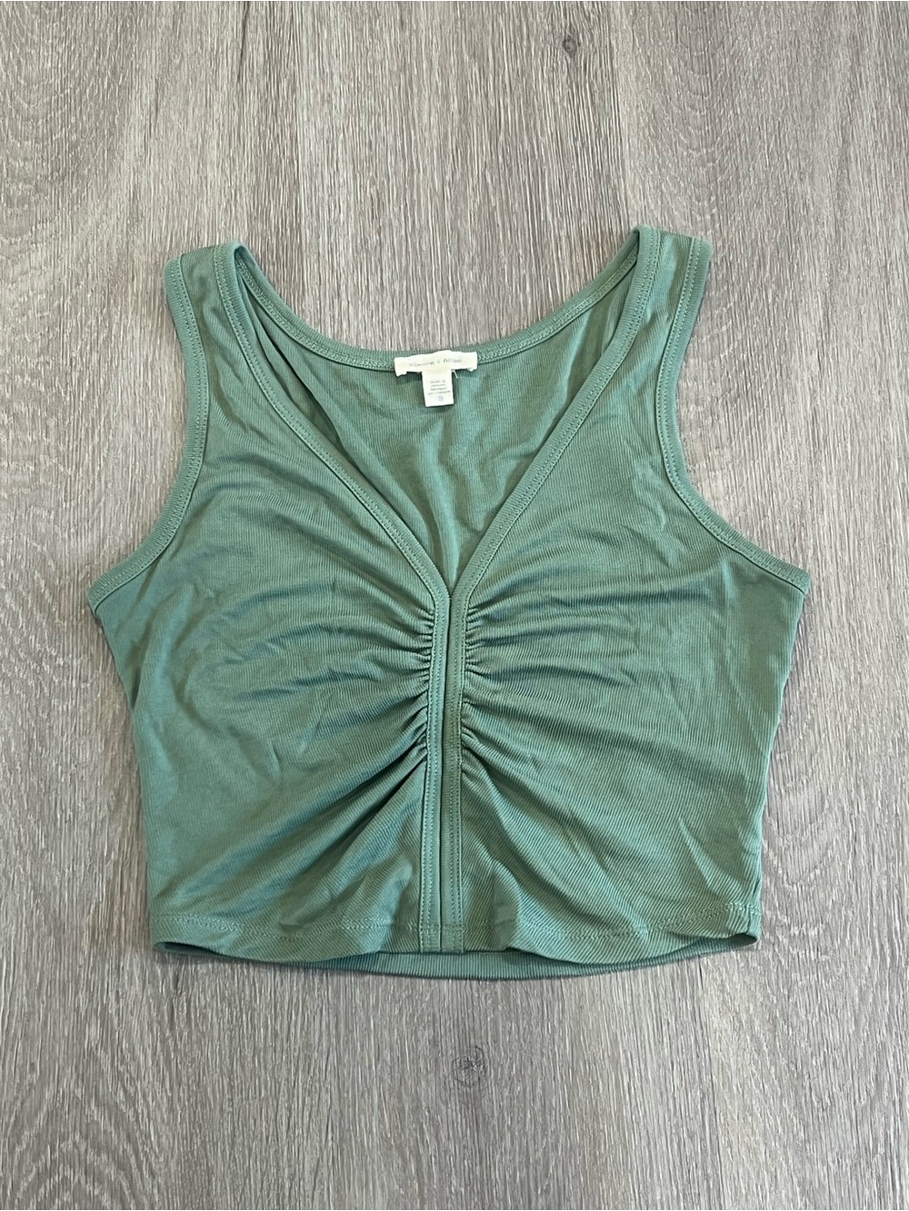 silence + noise Ruched V-Neck Crop Tank - Sage